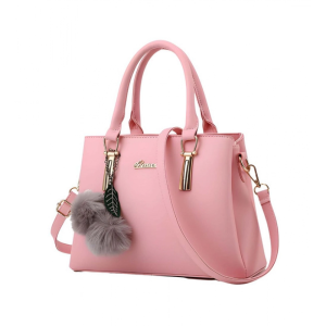 Women's PU Leather Solid Shoulder Zipper Handbag (Pink)