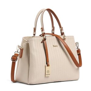 Women's Stiped Faux Leather Handbag with Detachable Sling Strap