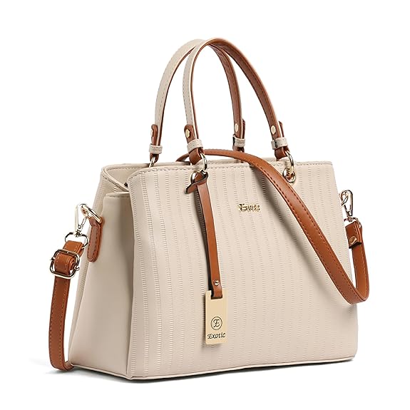 Women's Stiped Faux Leather Handbag with Detachable Sling Strap