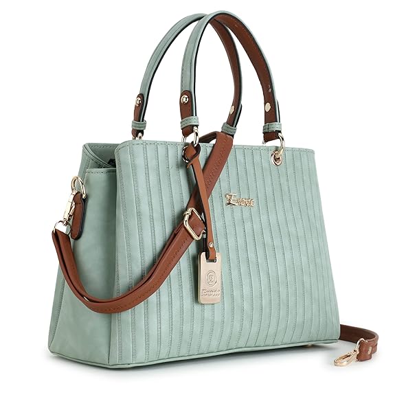 Women's Stiped Faux Leather Handbag with Detachable Sling Strap - Image 10