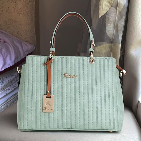 Women's Stiped Faux Leather Handbag with Detachable Sling Strap - Image 11