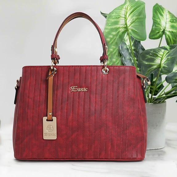 Women's Stiped Faux Leather Handbag with Detachable Sling Strap - Image 8