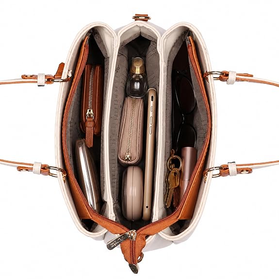 Women's Stiped Faux Leather Handbag with Detachable Sling Strap - Image 4