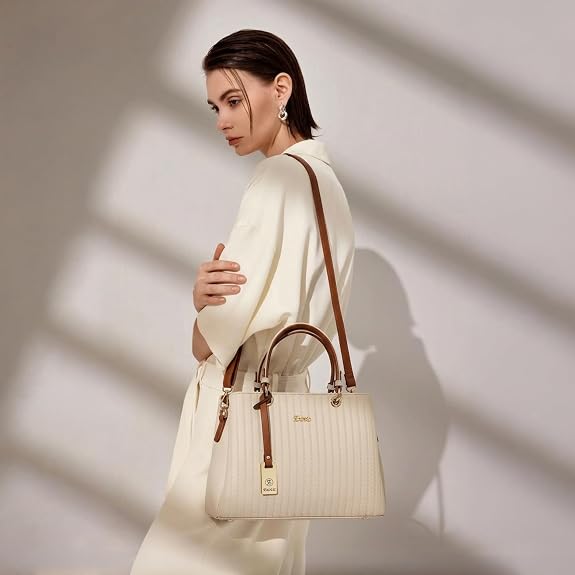 Women's Stiped Faux Leather Handbag with Detachable Sling Strap - Image 3